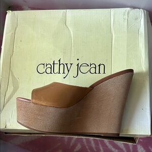 Cathy Jean Tan Platform Wedge Mules
